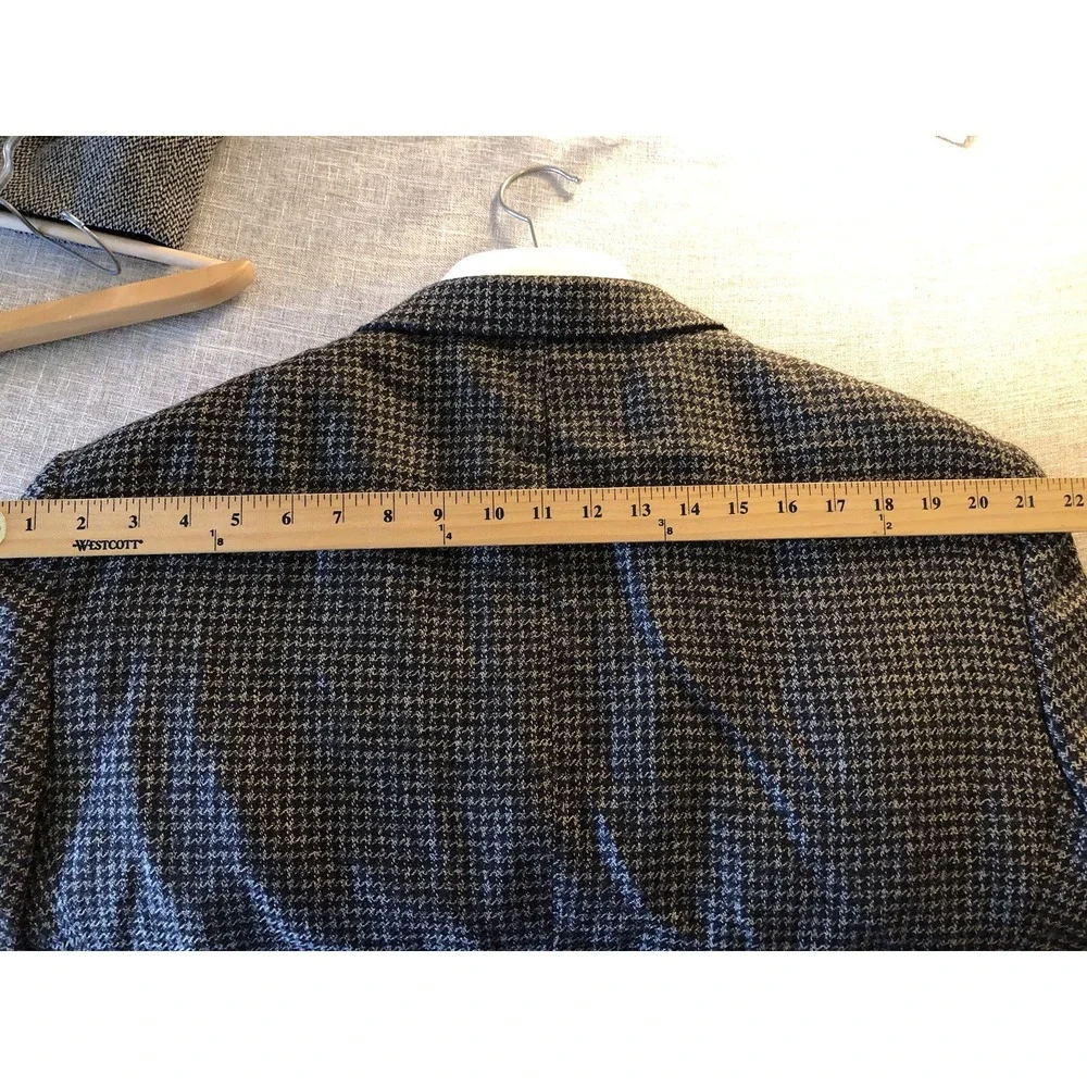 Oscar De La Renta Blazer 43L Black Houndstooth Wool Suit Coat Jacket Classic